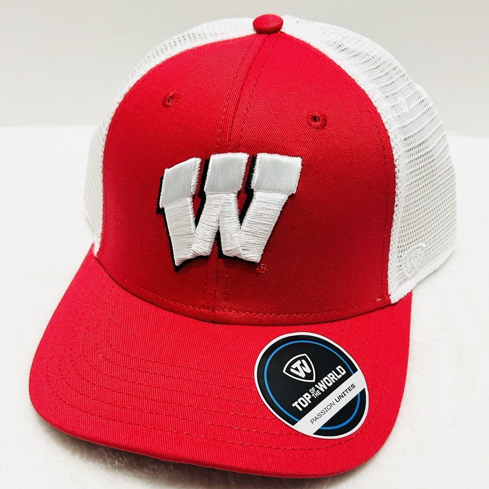 Top of the World Wisconsin Badgers Trucker Hat Cap Adjustable Snap Red NCAA
